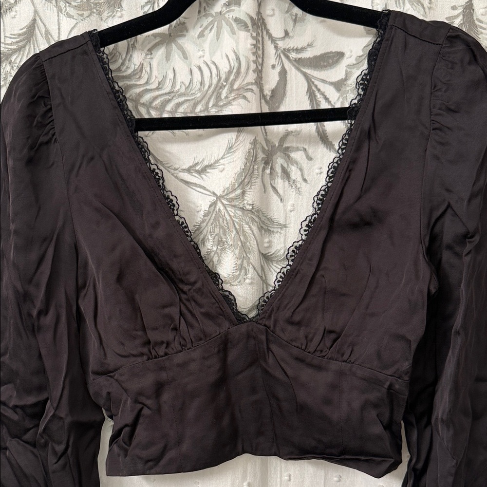 Zara Black V-Neck Lace Blouse - Picture 3 of 9